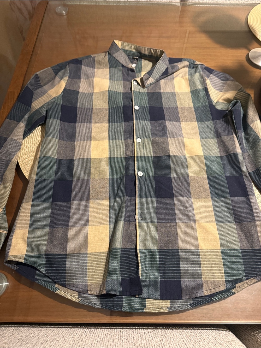 Men's Check Button-Up Shirt in Navy and Beige
